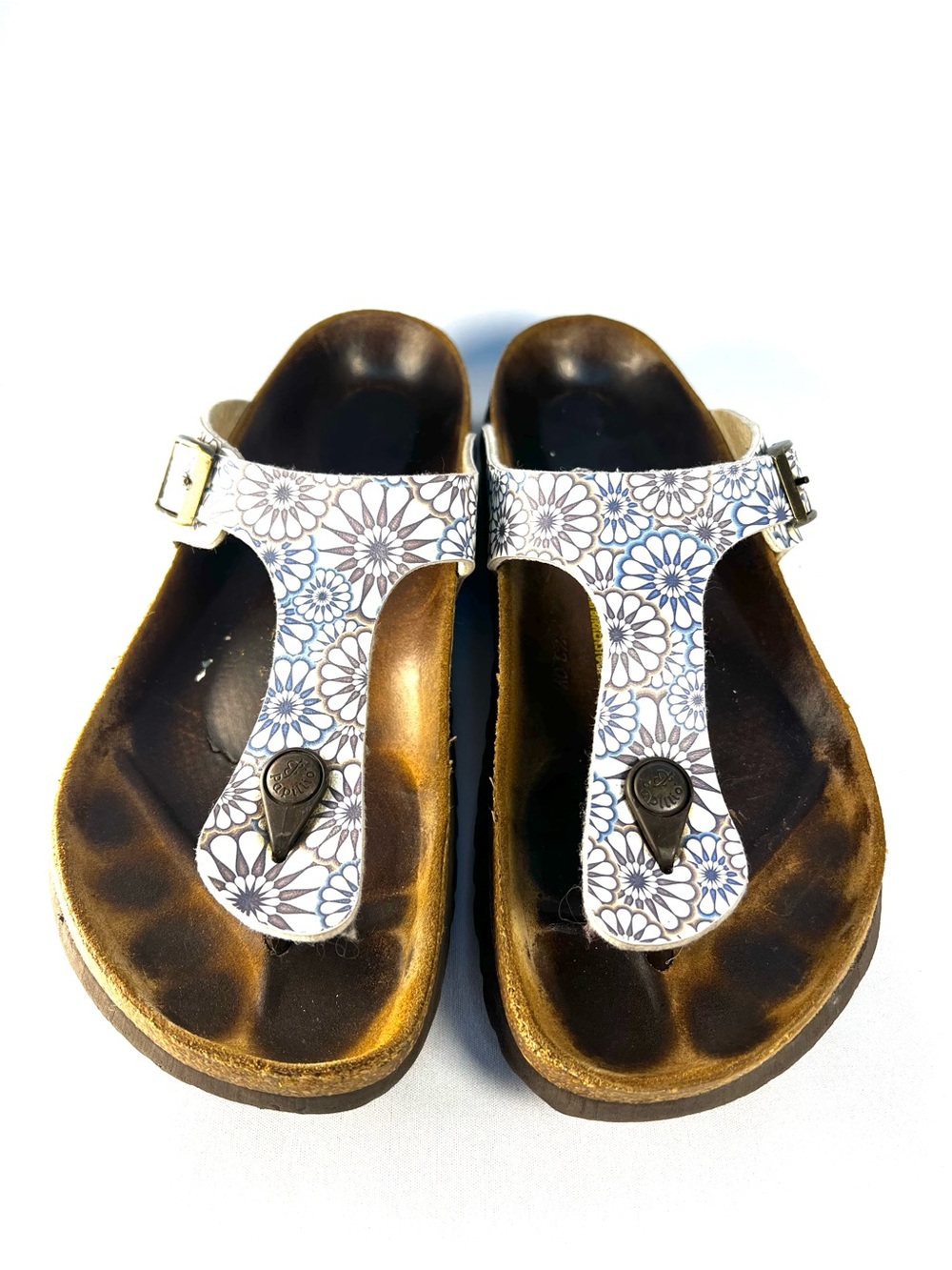 Papillio Birkenstock Floral T Strap Sandals EU 40 US 9 White Blue Boho